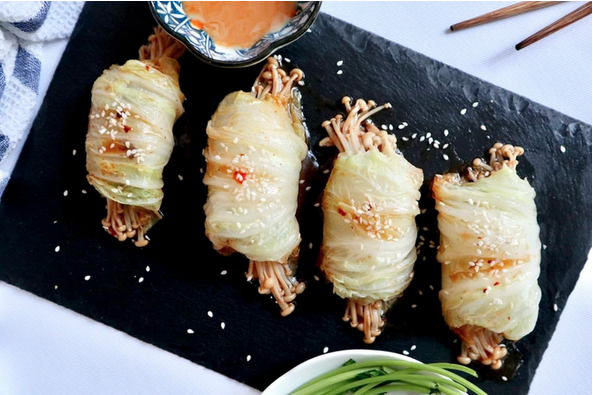 ENOKI MUSHROOM CABBAGE ROLLS