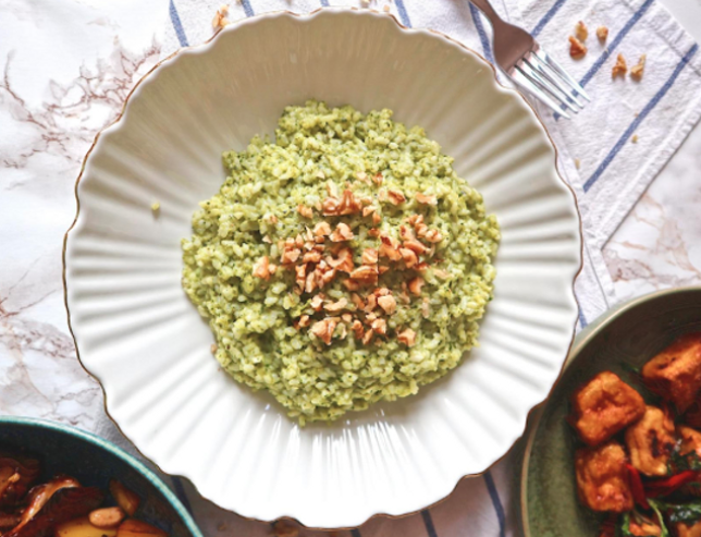 RISOTTO wITH zUCCHINI & bASIL 🌿 cREAM AND wALNUTS (ONIONS & GARLIC FREE)